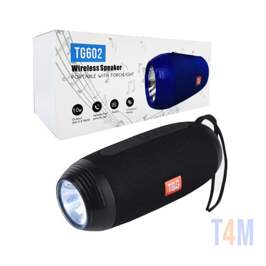 COLUNA BLUETOOTH PORTÁTIL T&G TG-602 TF/USB/FM/HANDSFREE/AUX/LANTERNA PRETO